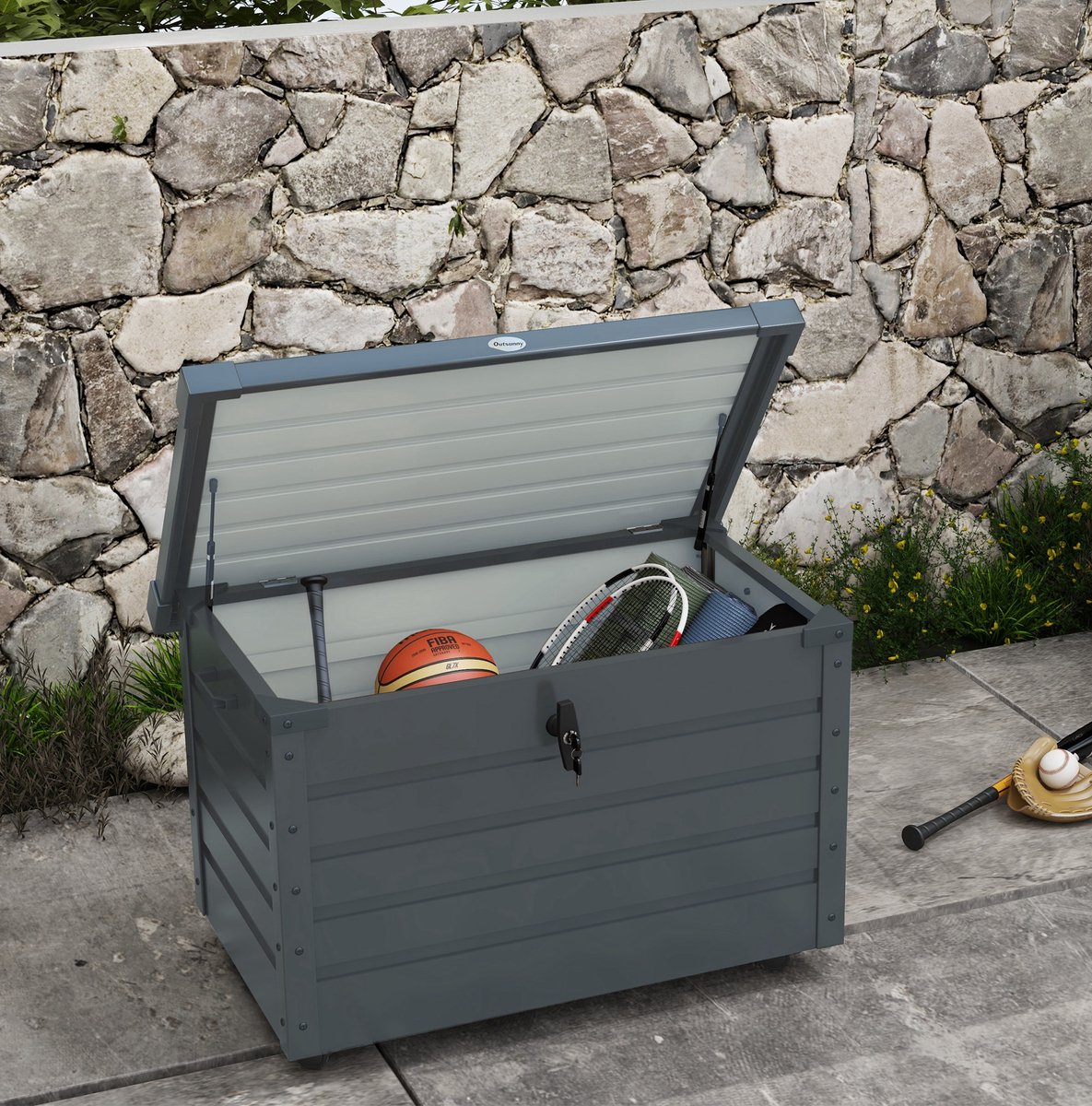 MODENUIT Kussenbox – 295 Liter – Met Wielen en Slot – 100 x 62 x 65 cm – Staal – Donkergrijs
