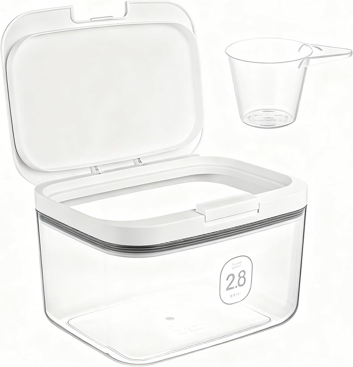 Opslagdoos voor Wasmiddel 2.8 L, Eenvoudige Poederdispenser, Multifunctionele Container voor Wasmiddelen, Was Tablets en Kattenvoer, Handige Organizer voor Badkamer en Keuken