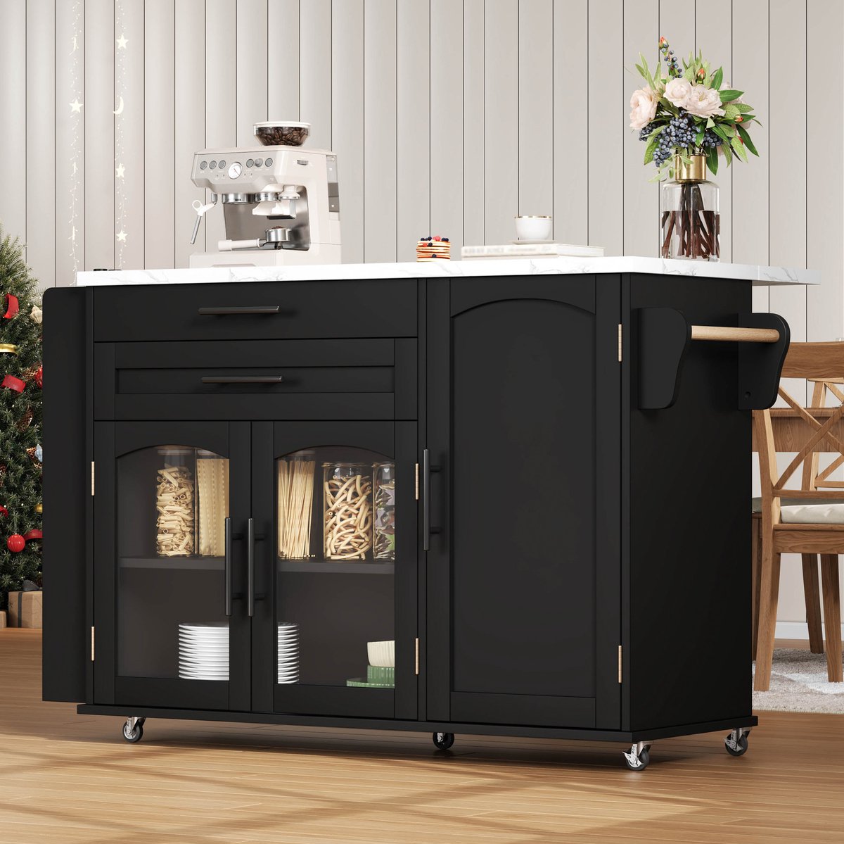 COVREO Keukenkast 120x45x90 cm zwart, MDF met uitklapbaar werkblad