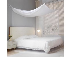 Klamboe voor bedden van eenpersoons- tot kingsize formaat – vierkant model met opening aan één zijde – groot wit gordijnnet voor hemelbed, slaapkamer of camping——200*220*200CM