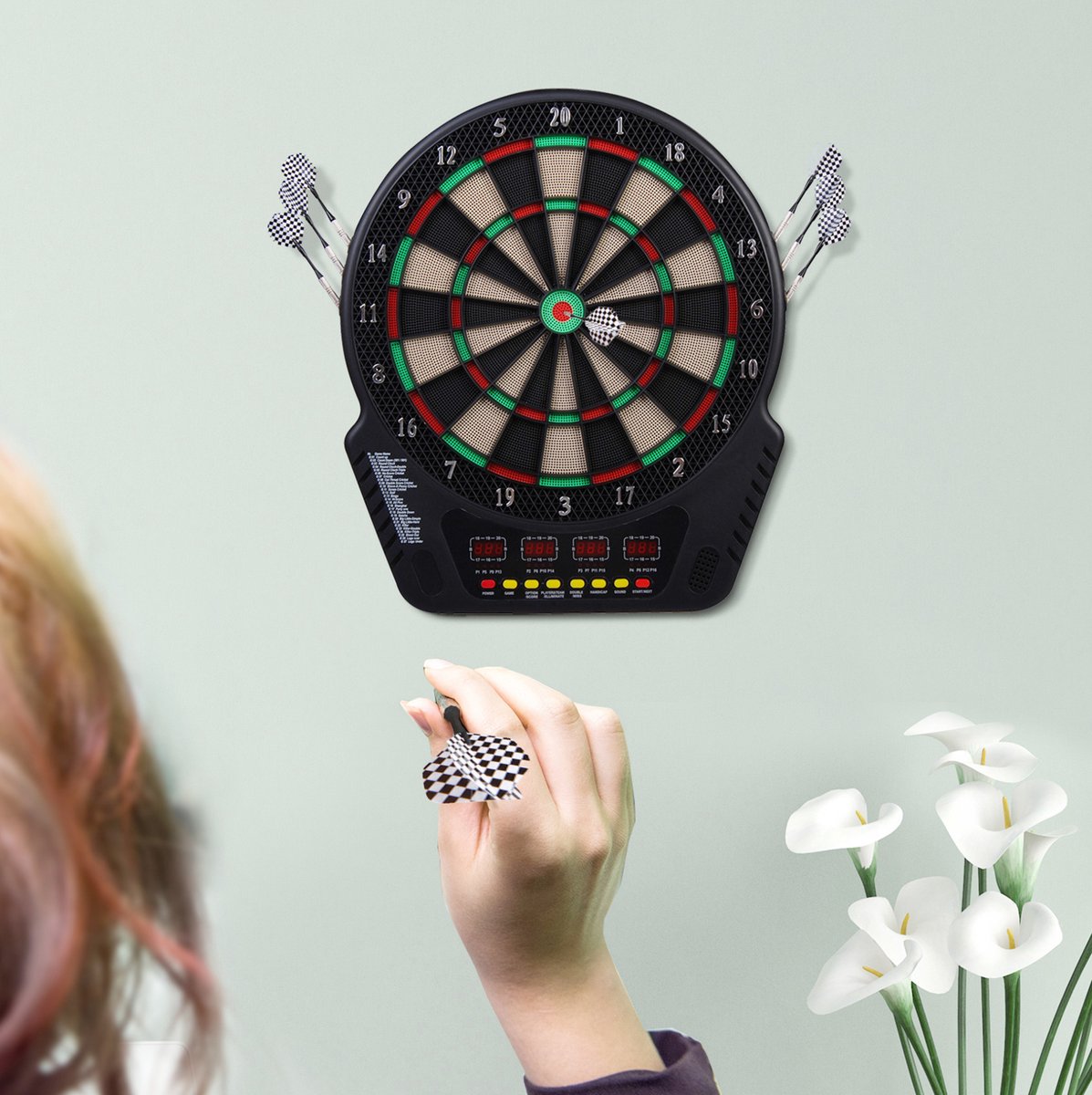 COVREO Elektronisch dartbord 44 x 51,5 cm zwart, 27 spellen 6 darts