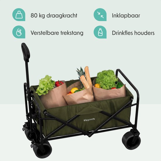 LifeGoods Bolderkar - Opvouwbaar - 80KG Draagkracht - 94L - Wasbaar - Stevige Wielen - Groen van LifeGoods — afbeelding 3