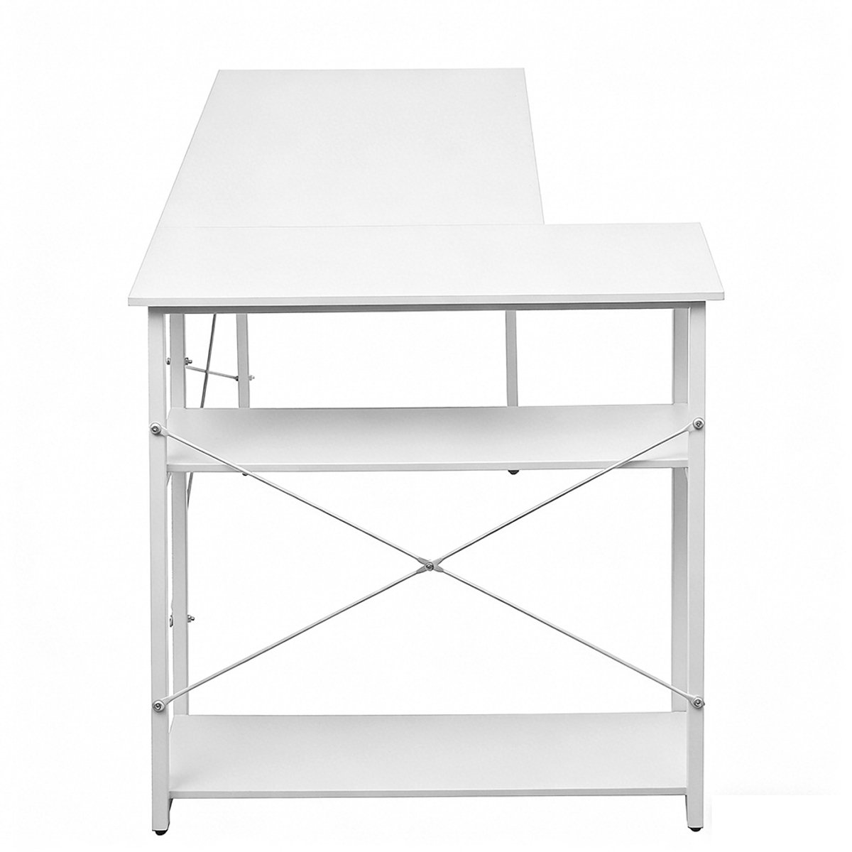 PIPIPOXER Bureau-Retro Schrijftafel - Computerbureau met 2 planken- Bureautafel van hout en metaal - Industrieel design - met opbergvak - 120 x 70 x 75 cm-Wit