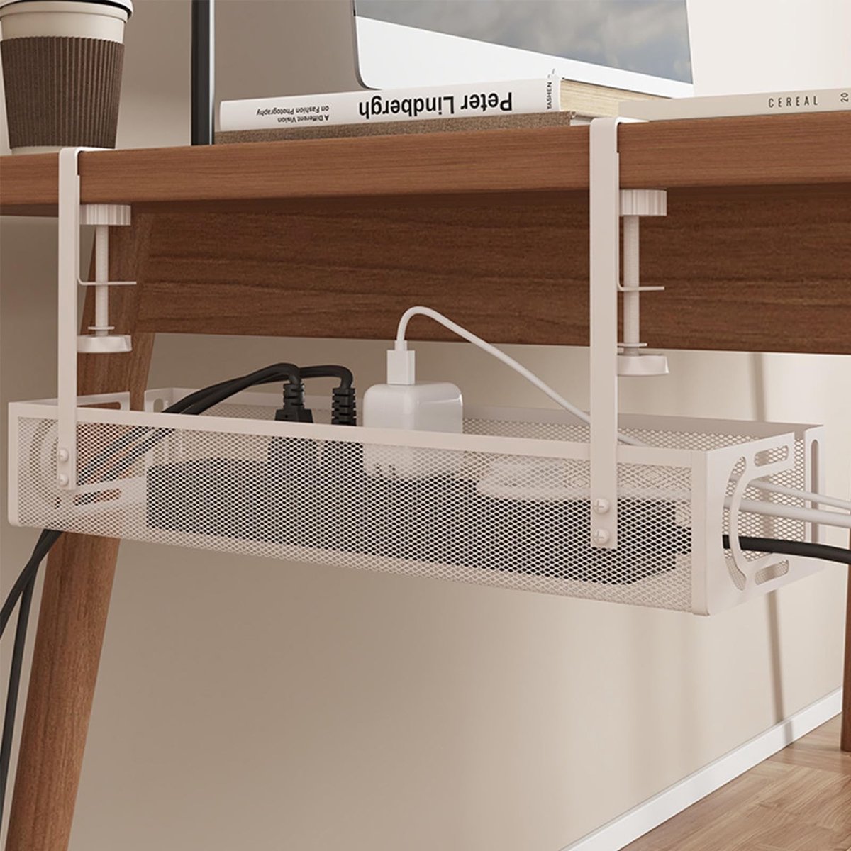 Omgoods - Onder-bureau Kabelmanagement met Kabelbak - Kabelorganizer voor Thuis en Kantoor (Wit)