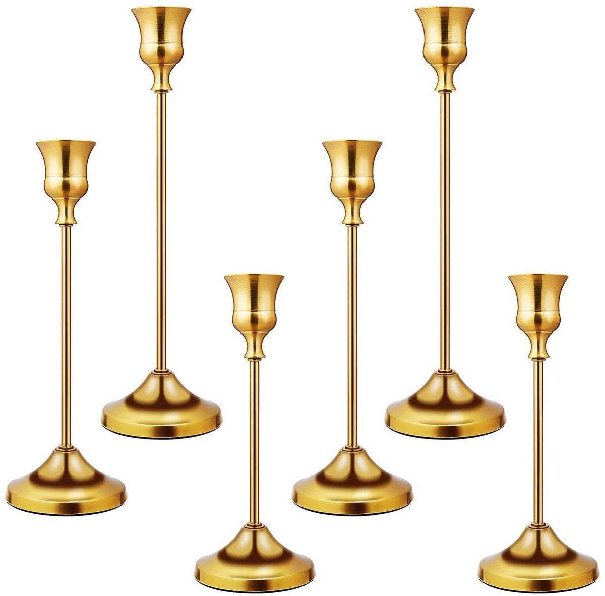 Omgoods - Set van 6 Gouden Metalen Kaarsenhouders Vintage