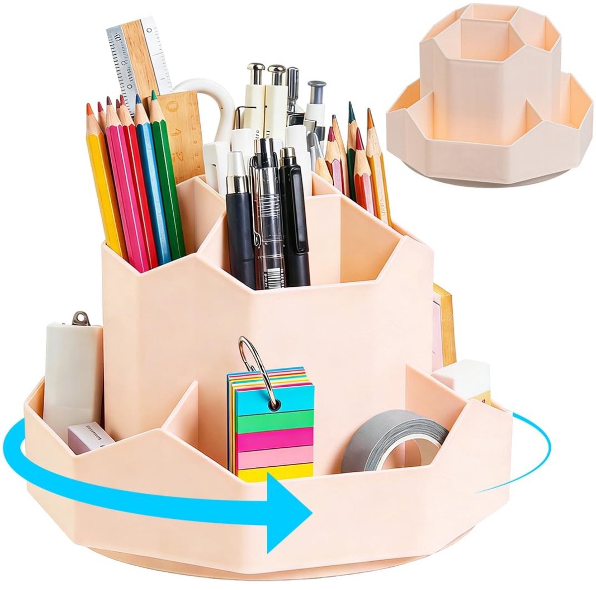 Omgoods- Pennenhouder Draaibaar 360° - Bureau Organizer - Grote Capaciteit - 9 Vakken - Multifunctioneel - Geschikt voor Kinderen - Bureauorganizer