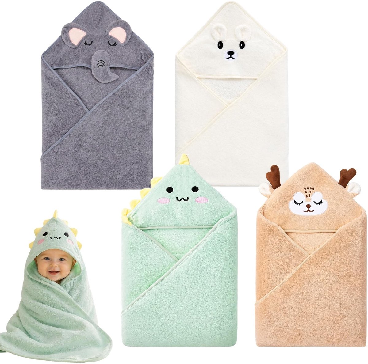 Omgoods - Set van 4 Babyhanddoeken met Capuchon, 80 x 80 cm
