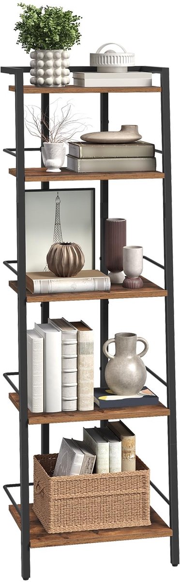 Omgoods - 5-Laags Industrieel Boekrek met Zijrails 40 x 30 x 130 cm