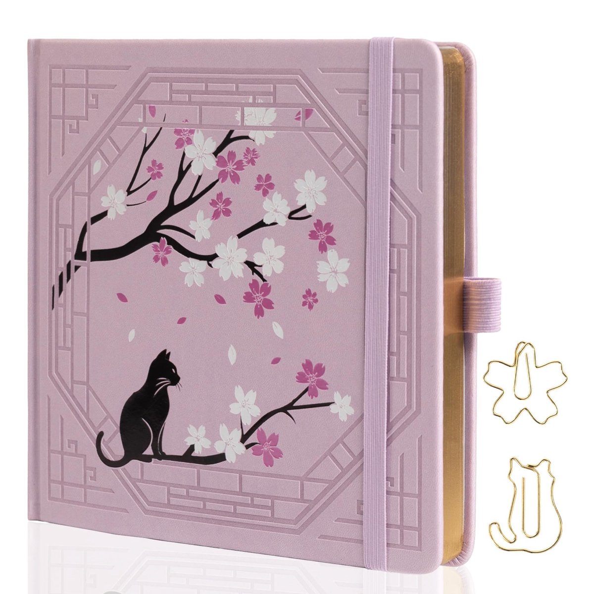 Omgoods - Vierkante Dotted Diary met Sakura Patroon - Schattig Katten Notitieboek voor Vrouwen en Meisjes