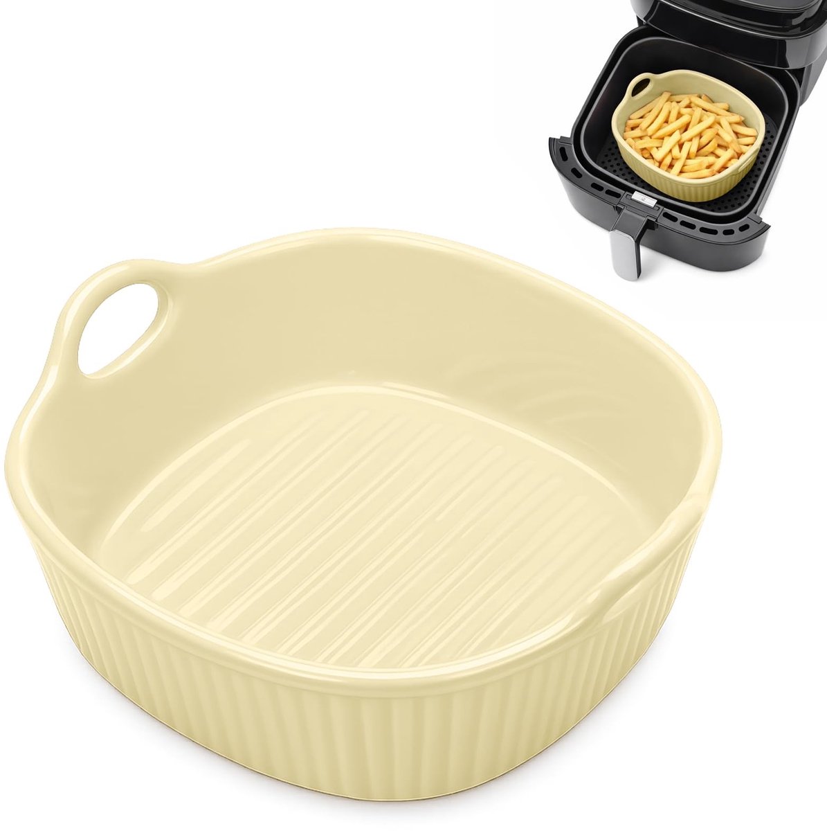 Omgoods - Ronde Keramische Bakvorm voor Air Fryer met Handgrepen