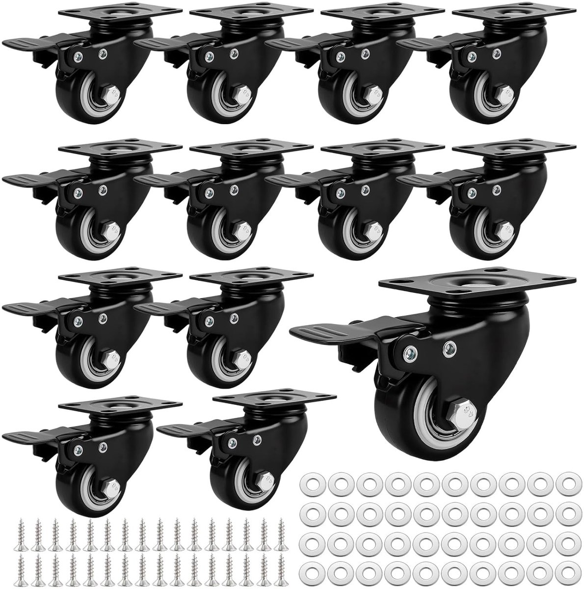 Zwenkwielen set - Meubelwielen - Meubels verplaatsen - Met remfunctie - 40 mm - Zwart