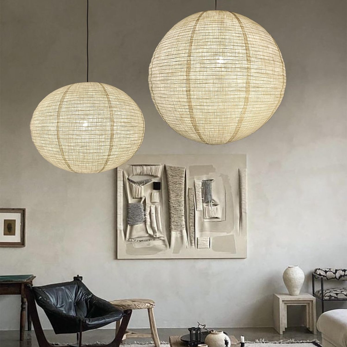 Omgoods - Set van 2 Ronde Stoffen Lampenkappen voor Plafondlamp
