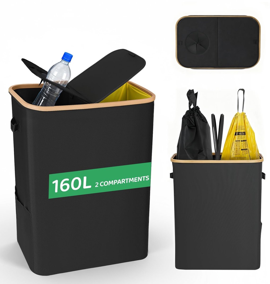 Omgoods - 160L Afval Scheider met Deksel voor Flessen en Blikjes