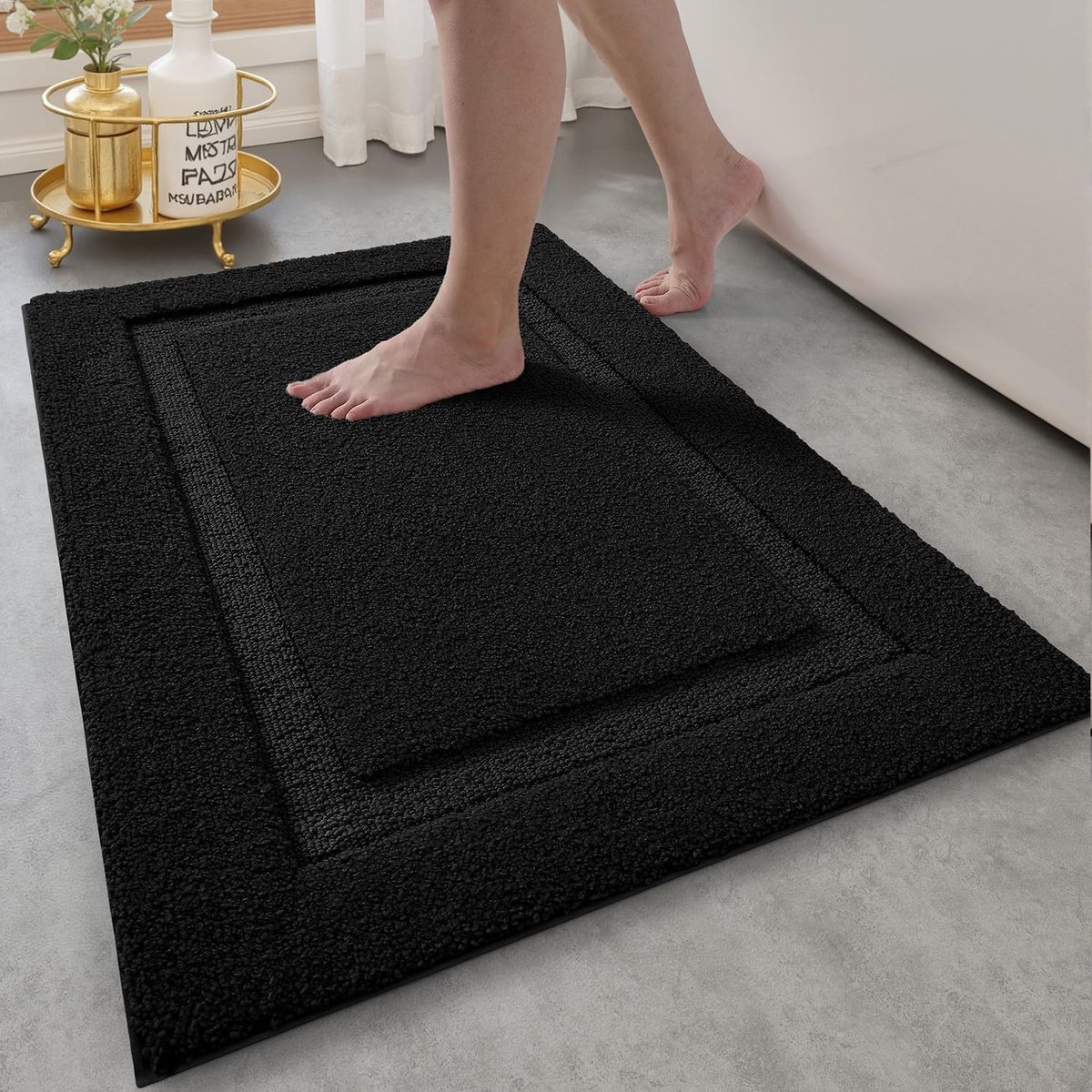 Omgoods - Antislip Badmat Microvezel, Zacht en Absorberend, Zwart, 50 x 80 cm