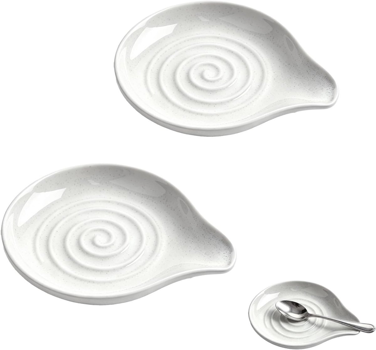 Keramische lepelsteun met spiraalpatroon, 2 stuks, ideaal voor koffielepels en spatels, 13 cm, wit