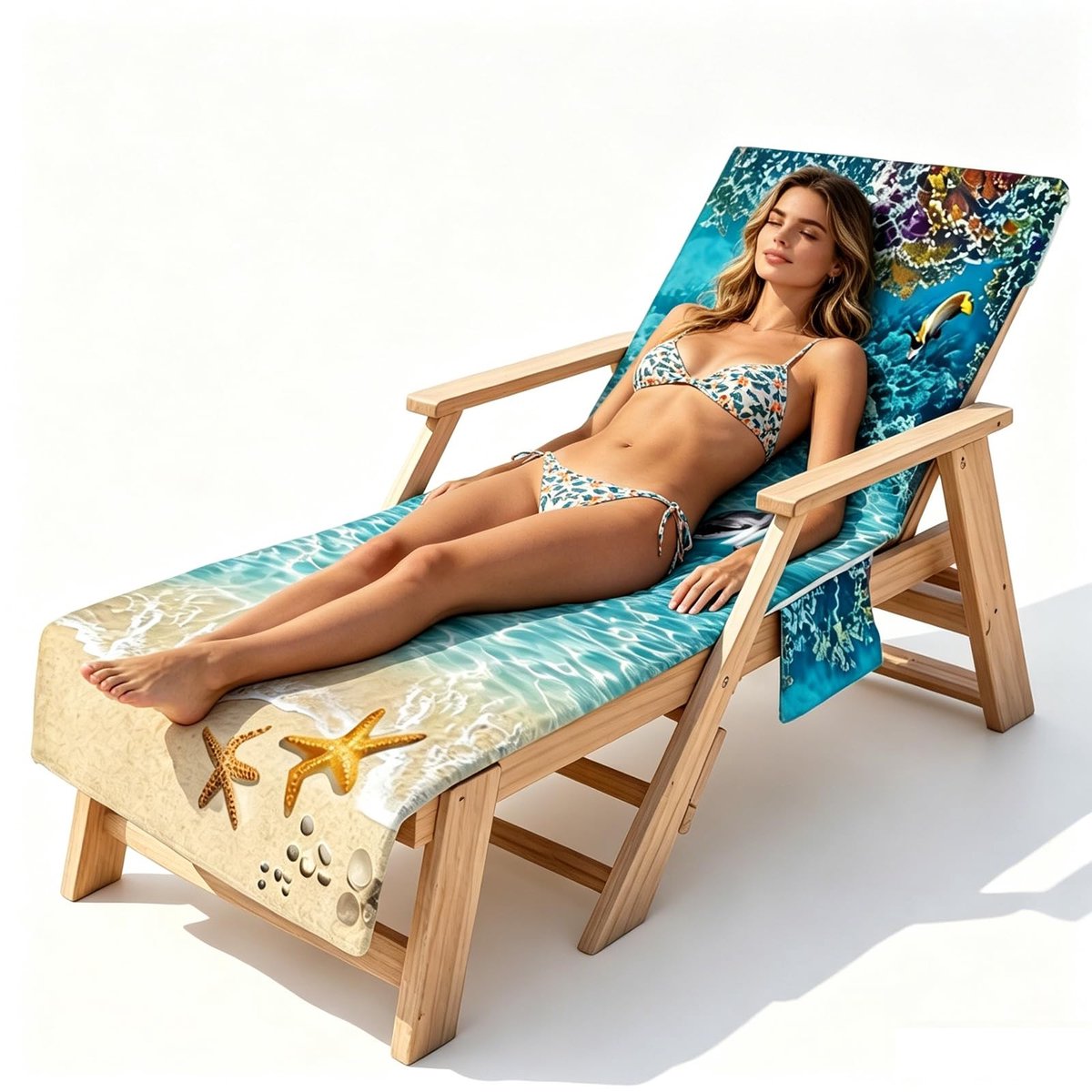 Omgoods - Badstof Ligstoelhoes met 2 Zakjes voor Tuin en Strand