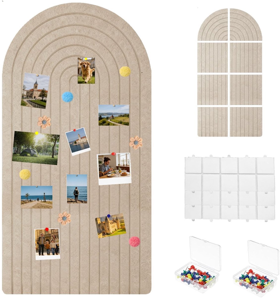 Omgoods - Vilten Prikbord 120 x 60 cm - Boogvormig Zelfklevend Bord voor Decoratie