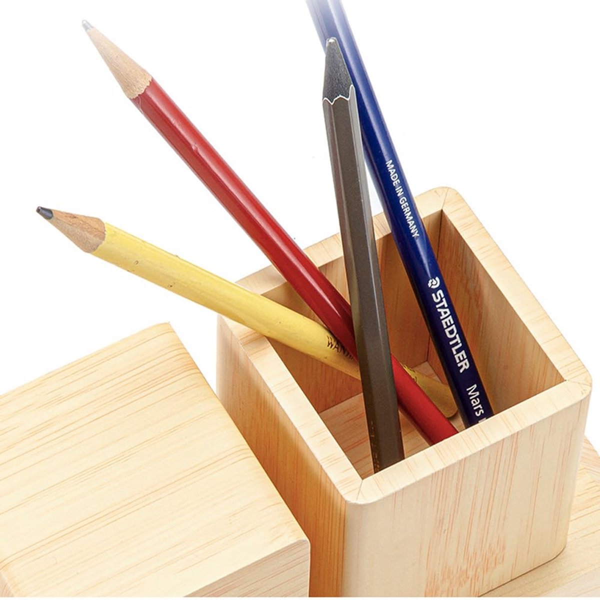 SnelShoppen - Houten Wekker Pen Houder Bureau Organizer voor Thuis en Kantoor met 3 Alarminstellingen, Dimmer en Verstelbare Decoratie in Zwart