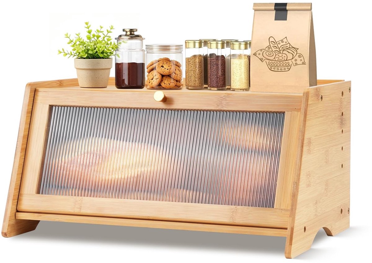 Omgoods - Bamboe Broodtrommel met Grote Capaciteit - Vintage Stijl voor Keuken