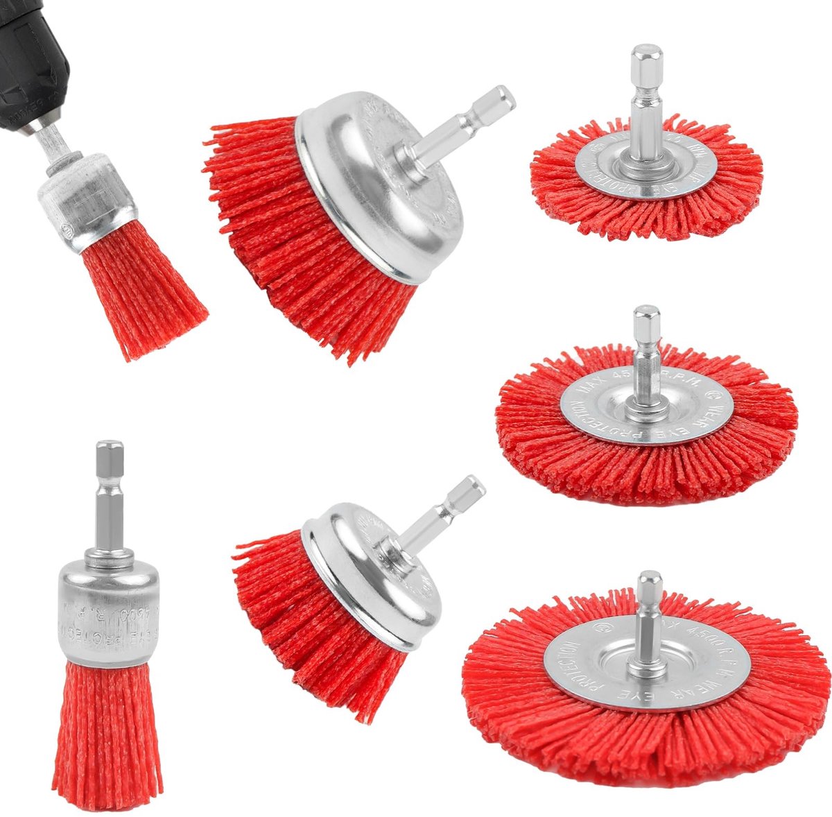 Omgoods - Set van 6 Nylon Borstels voor Boormachine voor Reinigen en Ontroesten
