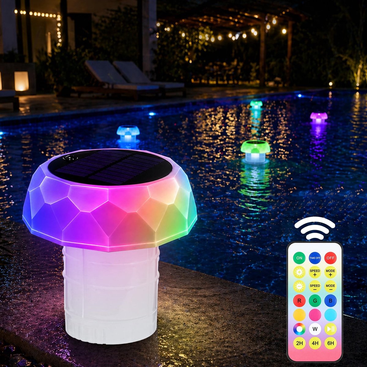 Omgoods - Drijvende Solar Lamp voor Zwembad met Afstandsbediening en 7 Lichten
