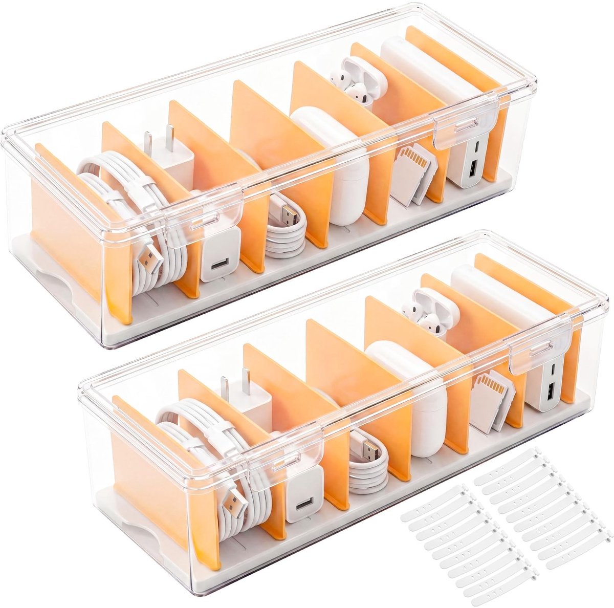 Omgoods - Set van 2 Kabelorganizers met Deksel en Verstelbare Compartimenten