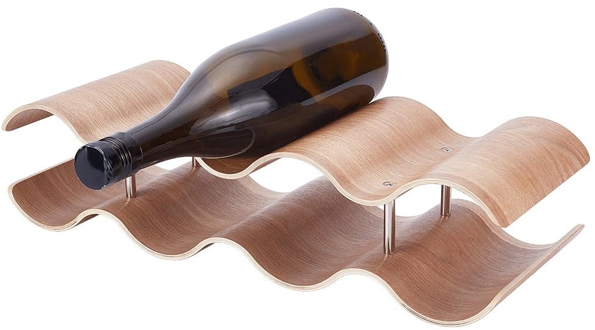Omgoods - Houten Wijnrek voor Aanrecht - 7 Flessen, 2 Niveaus, Bruin