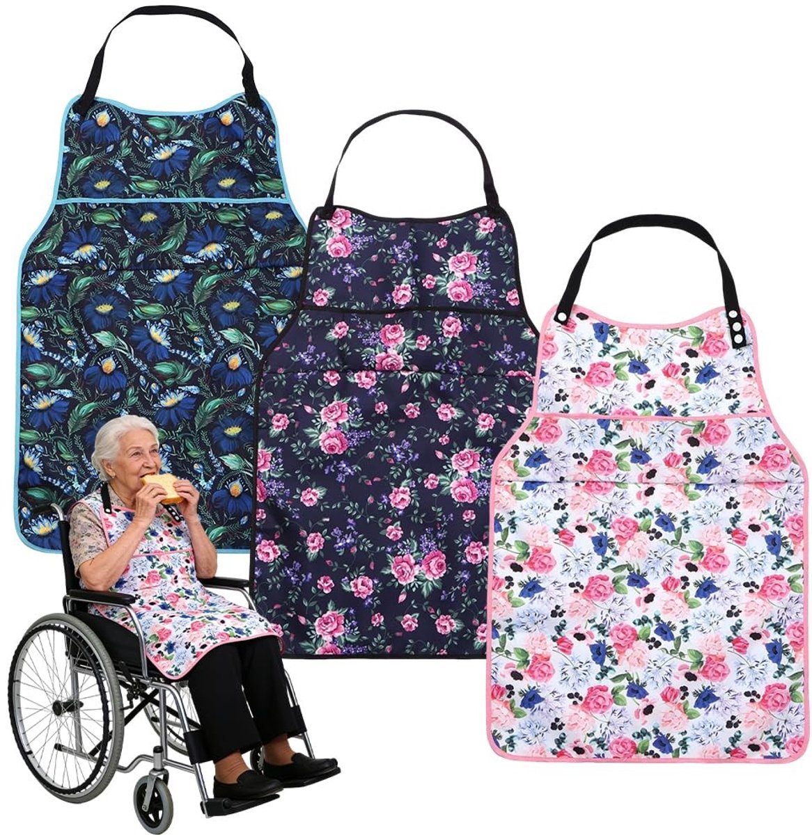 Omgoods - Set van 3 Wasbare Bibs voor Volwassenen met Kruimelverzameling
