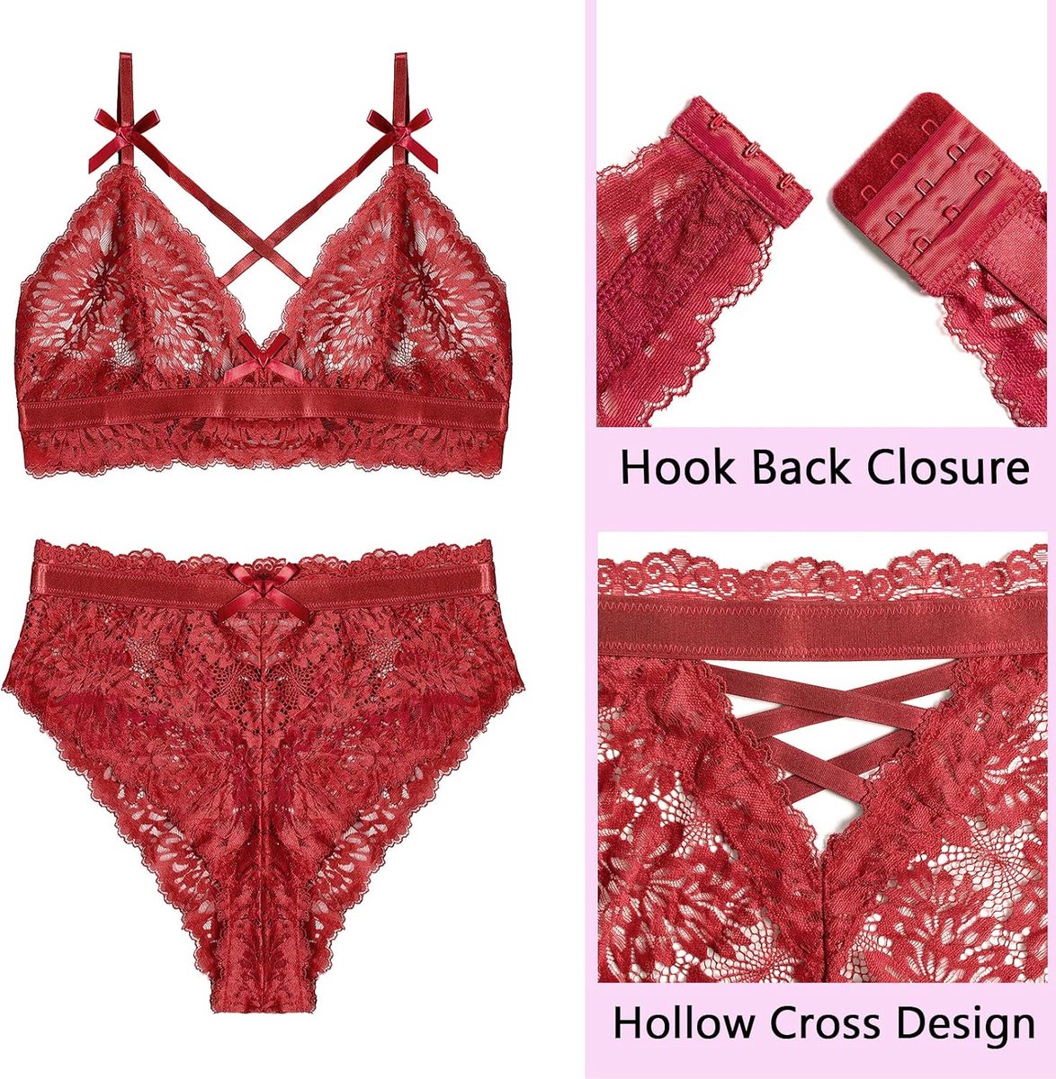 Dames Grote Maat Lingerie Setje Sexy Diepe V Kanten BH en Hoge Taille Panty Setje Bralette Set met Gekruiste Bandjes