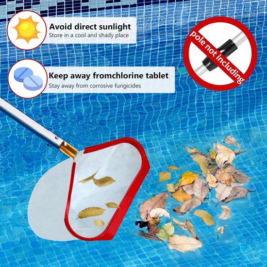 Schepnet voor zwembad, fijnmazig vijverschepnet voor algen, zwembadskimmer, bodemschepnet voor zwembadreiniging met rood aluminium frame, zwembad-reinigingsnet voor vijver, zwembad, waterpark — afbeelding 4