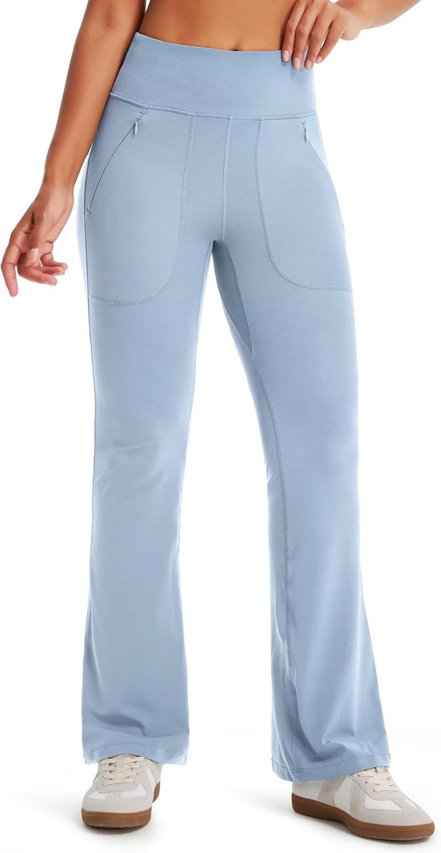 Leggings Hoge Taille Sport Gym Yoga Elastische Leggings Sportbroek Flared Broek Yogabroek Sportleggings Lange Bootcut Broek met Zakken