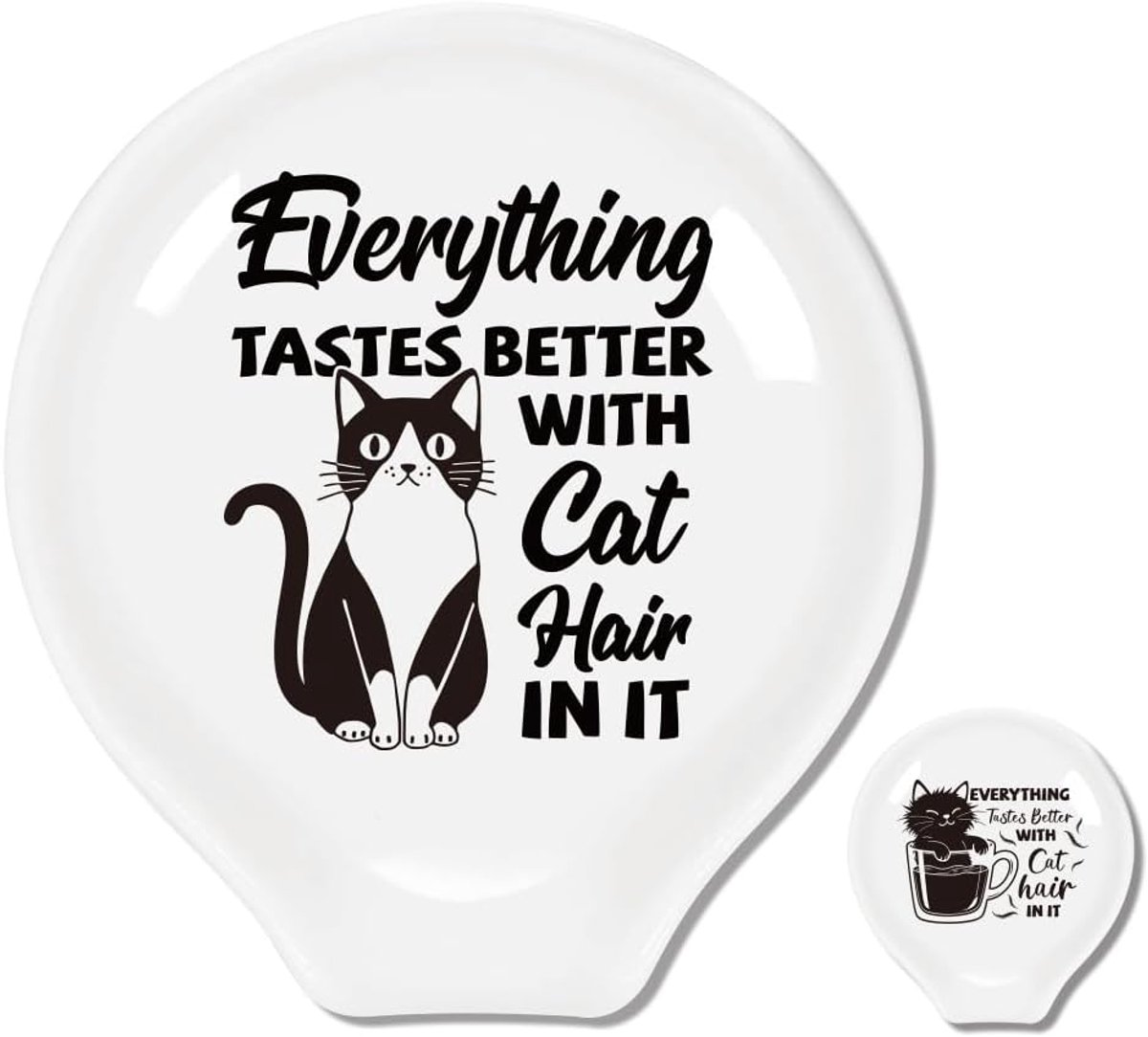 Katten Spoon Rest voor spatel | 2 stuks 9 x 8,5 cm lepelhouder keramische kooklepelhouder voor tangen, koffielepels, kookplaat en aanrecht
