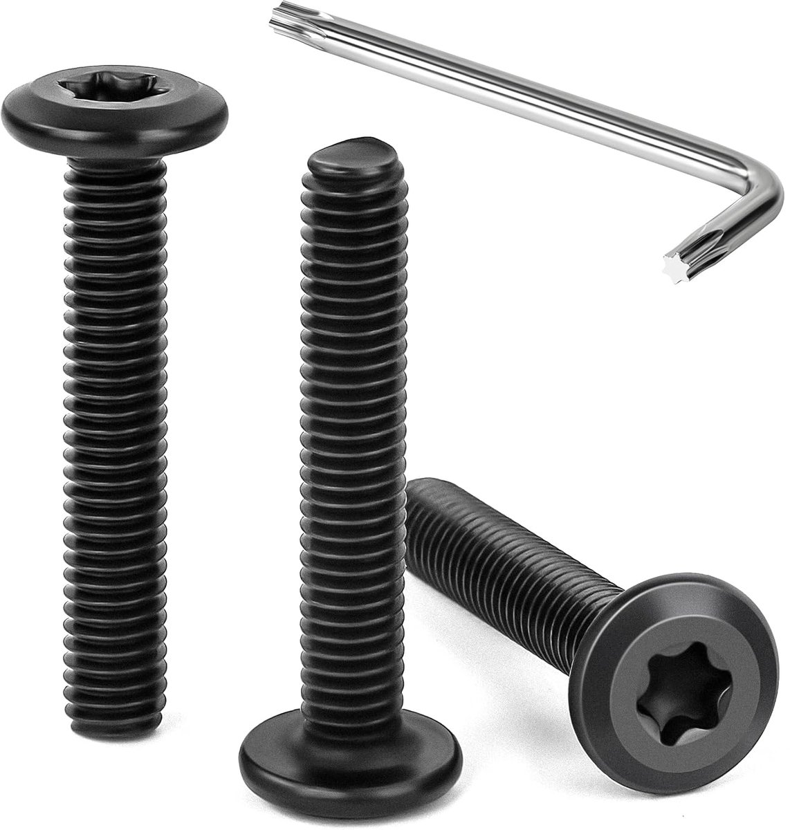 30 stuks zwarte Torx-schroeven met platkop M6 x 35 mm Zeskantschroef A2 V2A Meubelschroeven met T30-sleutel met volledige draad