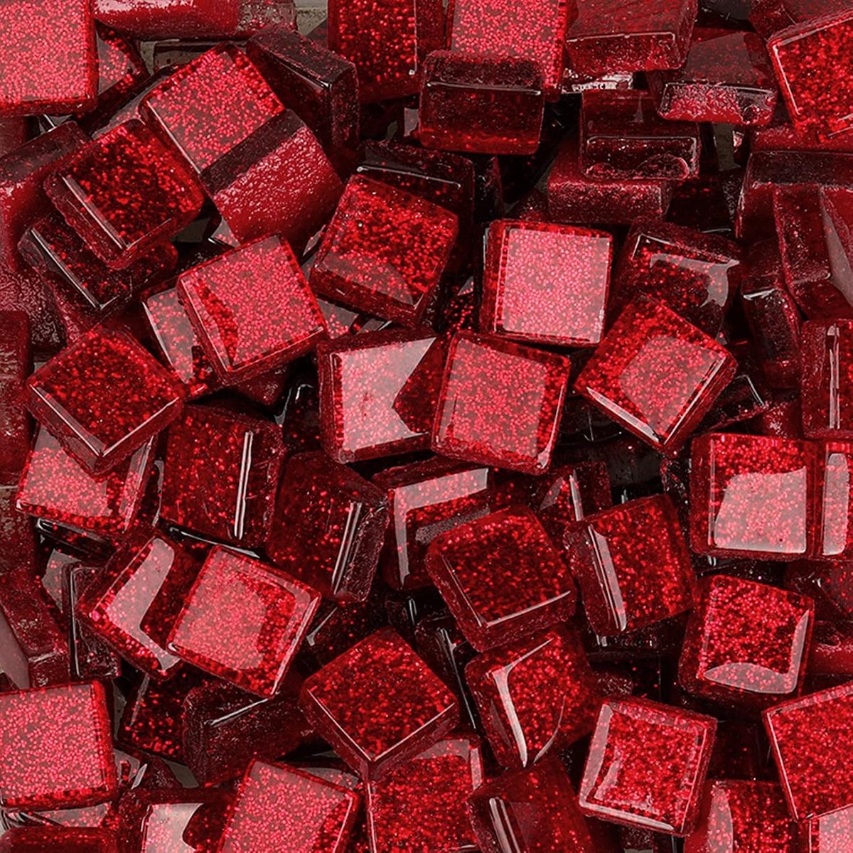 Mozaïektegels, Glas, Mozaïekstukjes voor Kunst, Knutselen, Decoratie, 200g, 1x1cm (Rood)