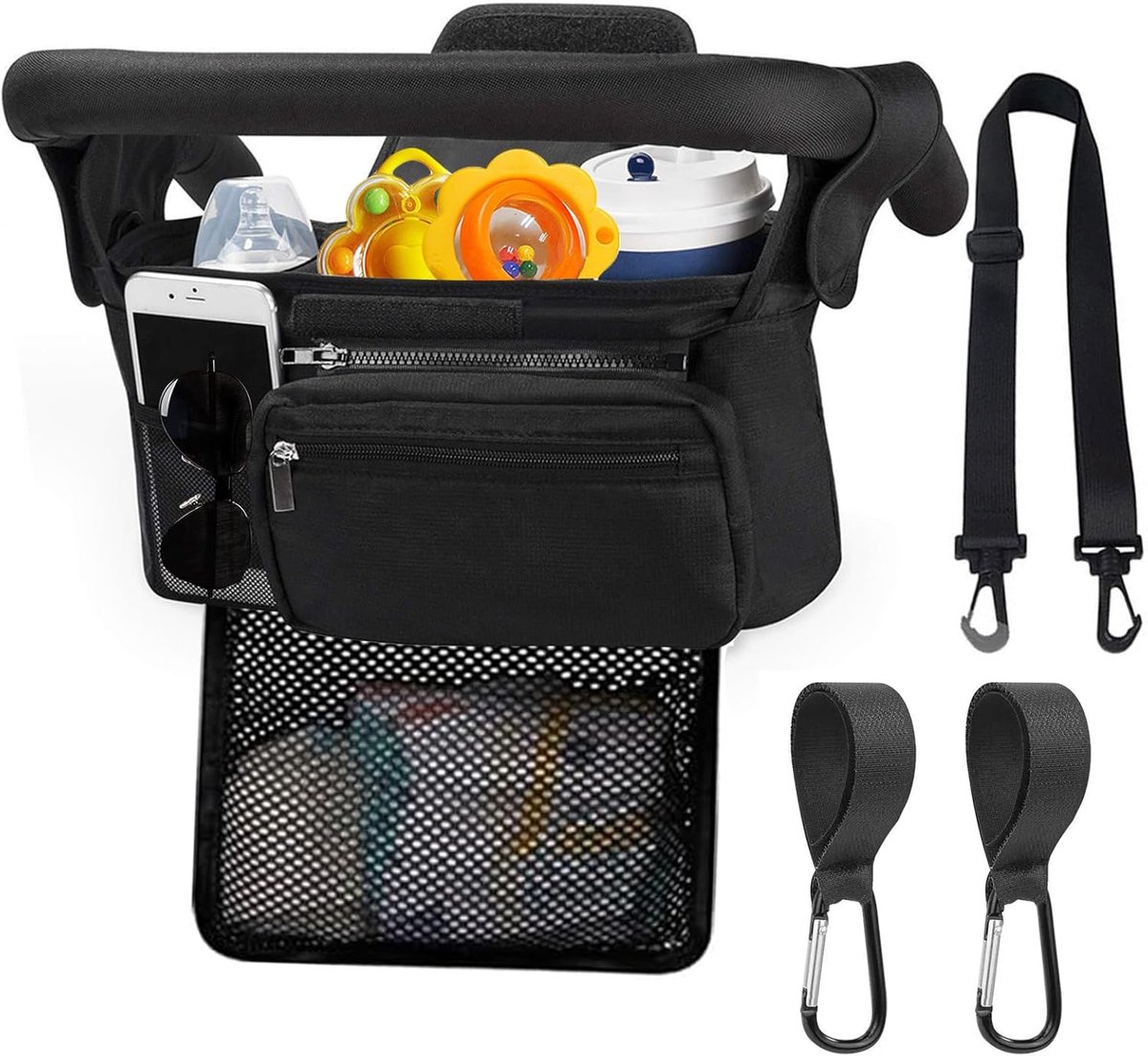 Buggy organizer met geïsoleerde bekerhouder - waterdicht Oxford - met afneembare schouderband - ideaal voor onderweg - ShopVlot