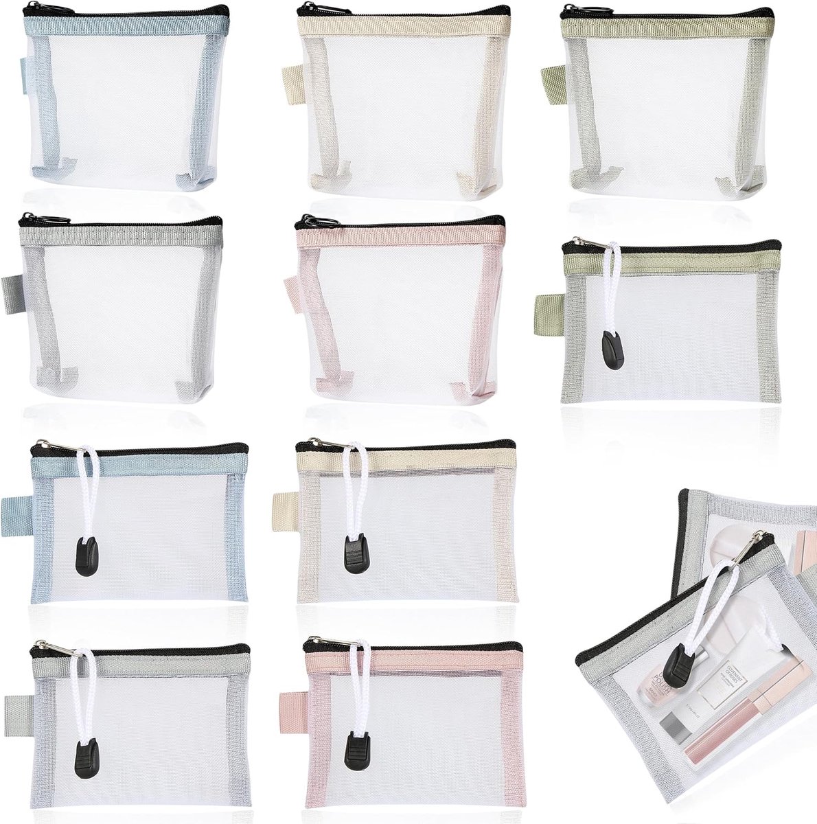 Mini-Netvakken met Ritssluiting, 10 Stuks Mini Mesh Tassen, Transparante Mini Cosmetische Tassen Kleine Tas voor Sleutels Lippenstift Oortelefoons