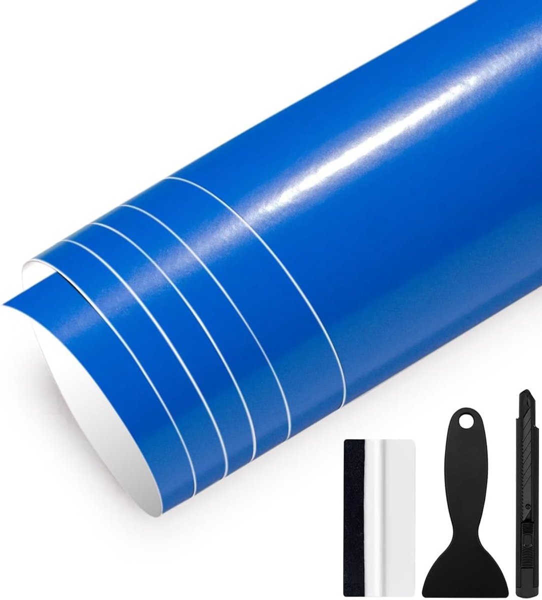 30 cm x 150 cm Glanzende witte vinylfolie voor auto-interieur en exterieur, zelfklevende luchtbelvrije vinylfolie voor auto, motorfiets, fiets (glanzend blauw, 30 cm x 150 cm)