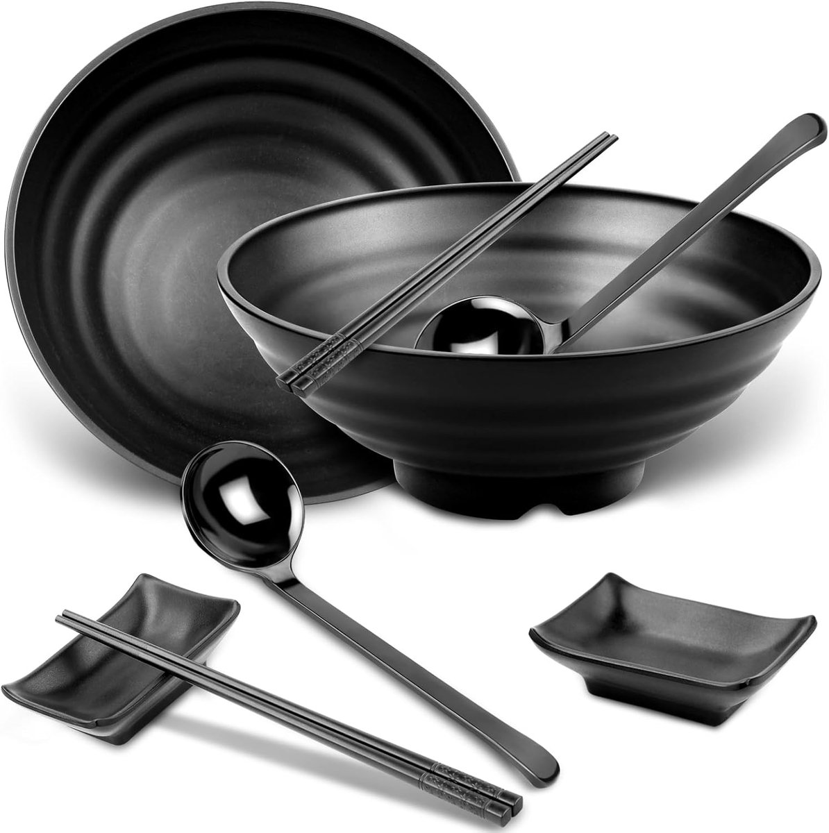 2 stuks Ramenschaalset Japanse schalen 1020 ml Chinese schotels Noedelkom met eetstokjes, lepel en dipschaal, grote plastic noedel- en ramenschaal 35 ons voor pasta, soep, salade, fruit, verjaardag