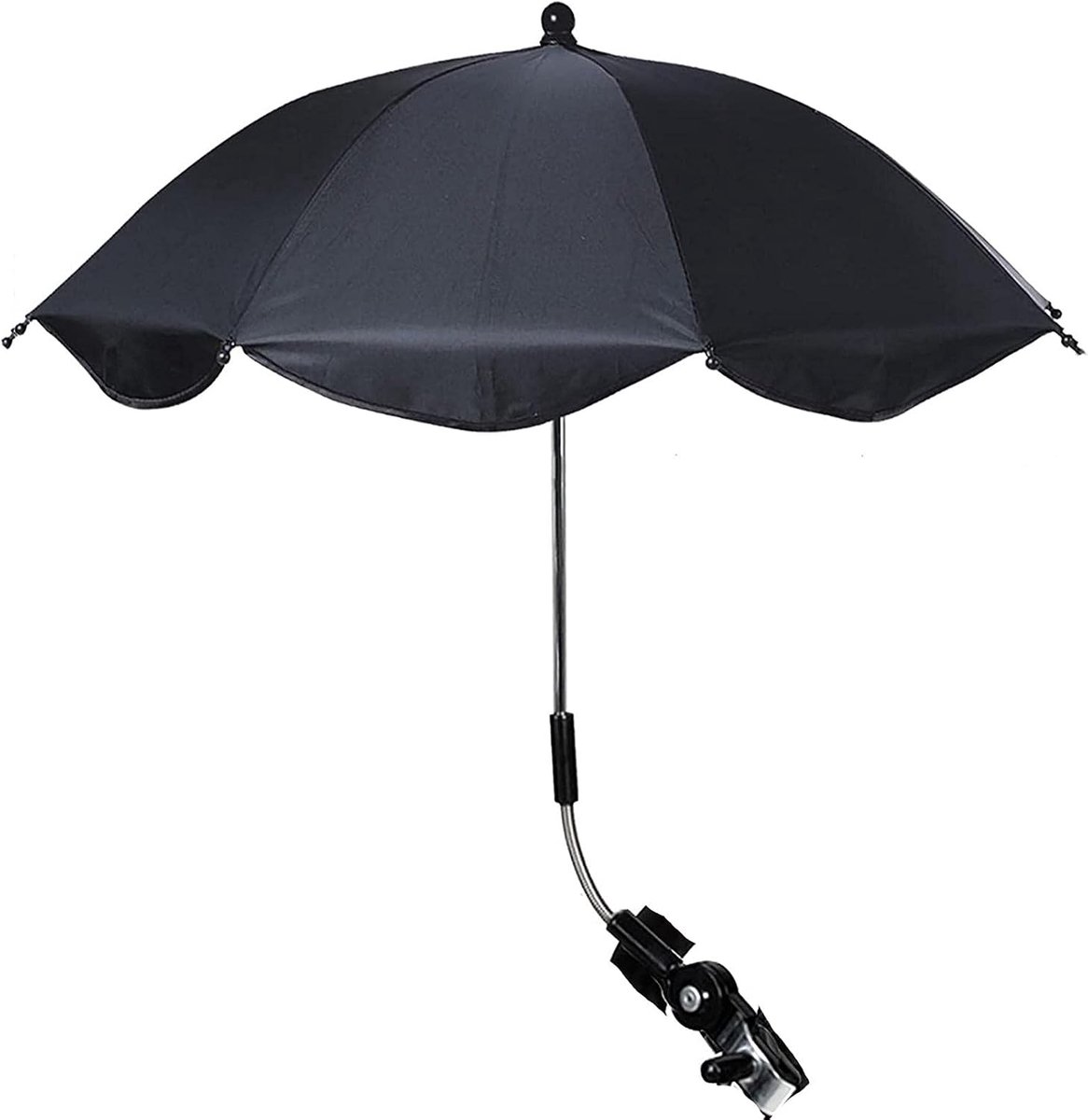 SnelShoppen - Parasol Kinderwagen en Buggy - UV Bescherming 50+ - Zwart - 360° Draaibaar - Waterdicht en Scheurbestendig