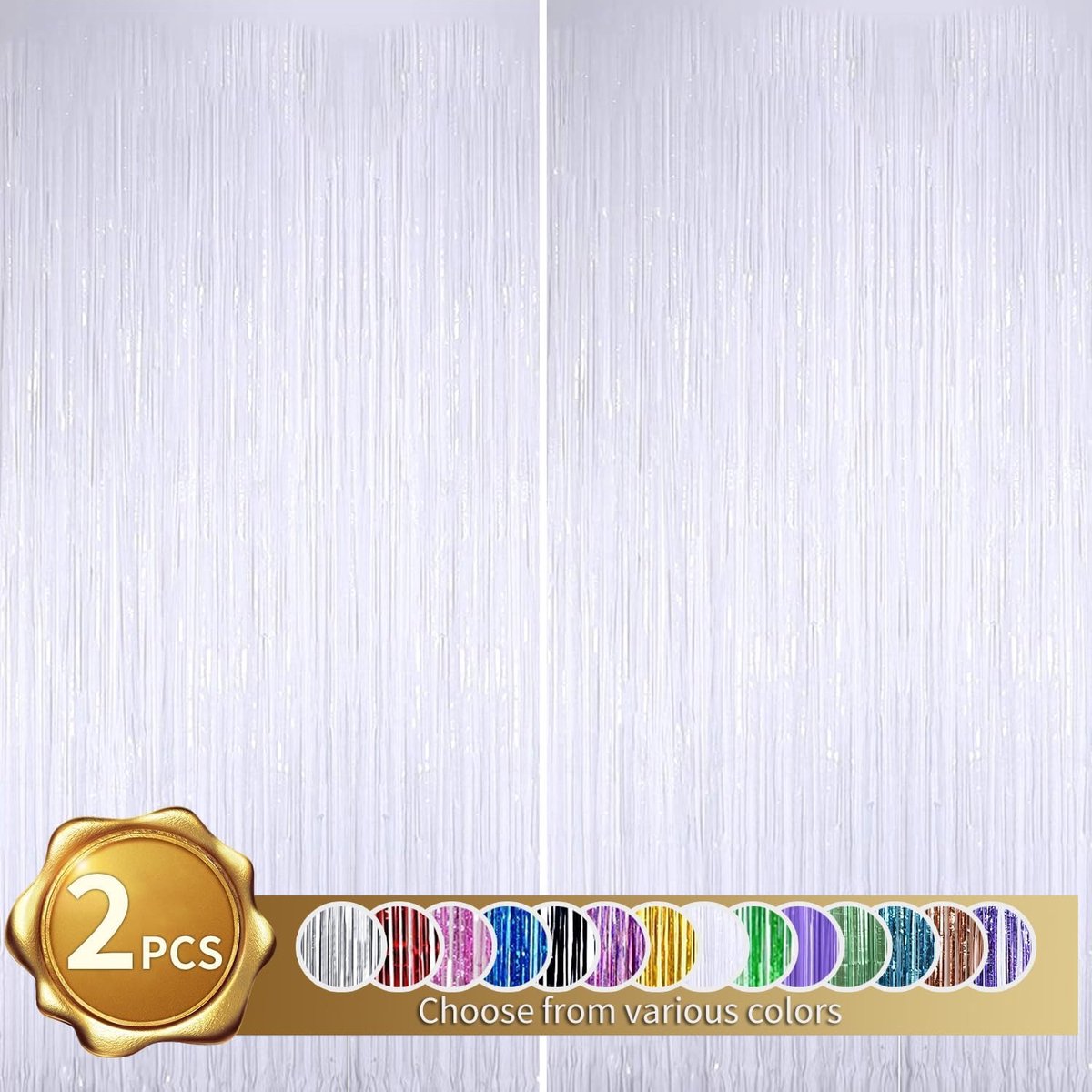 Set van 2 gordijnen met glametta, glitter, metallic tinsel gordijn voor feest, afstudeerfeest, fotoachtergrond, foliestreamer, verjaardagsdecoratie, decoratie voor disco, kerstfeest, 1 x 2