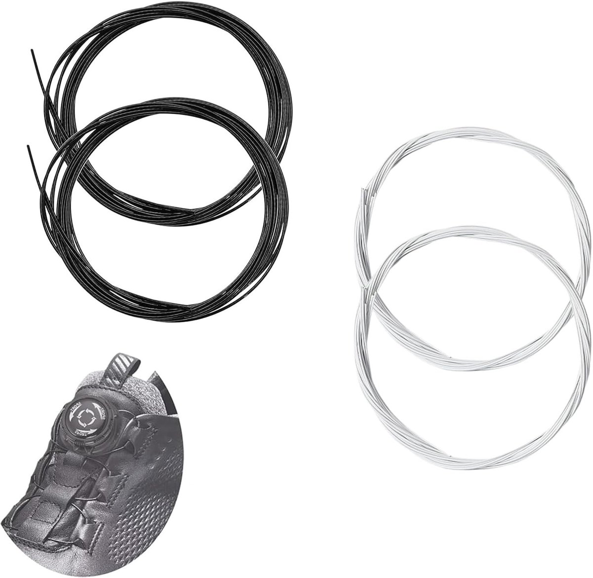 Vervangende veters voor BOA-systeem, flexibele metalen kabels, eenvoudig te monteren zonder gereedschap, ideaal voor sport-, wandel- en werkschoenen, 2 paar zwart en 2 paar wit (100 cm/paar)
