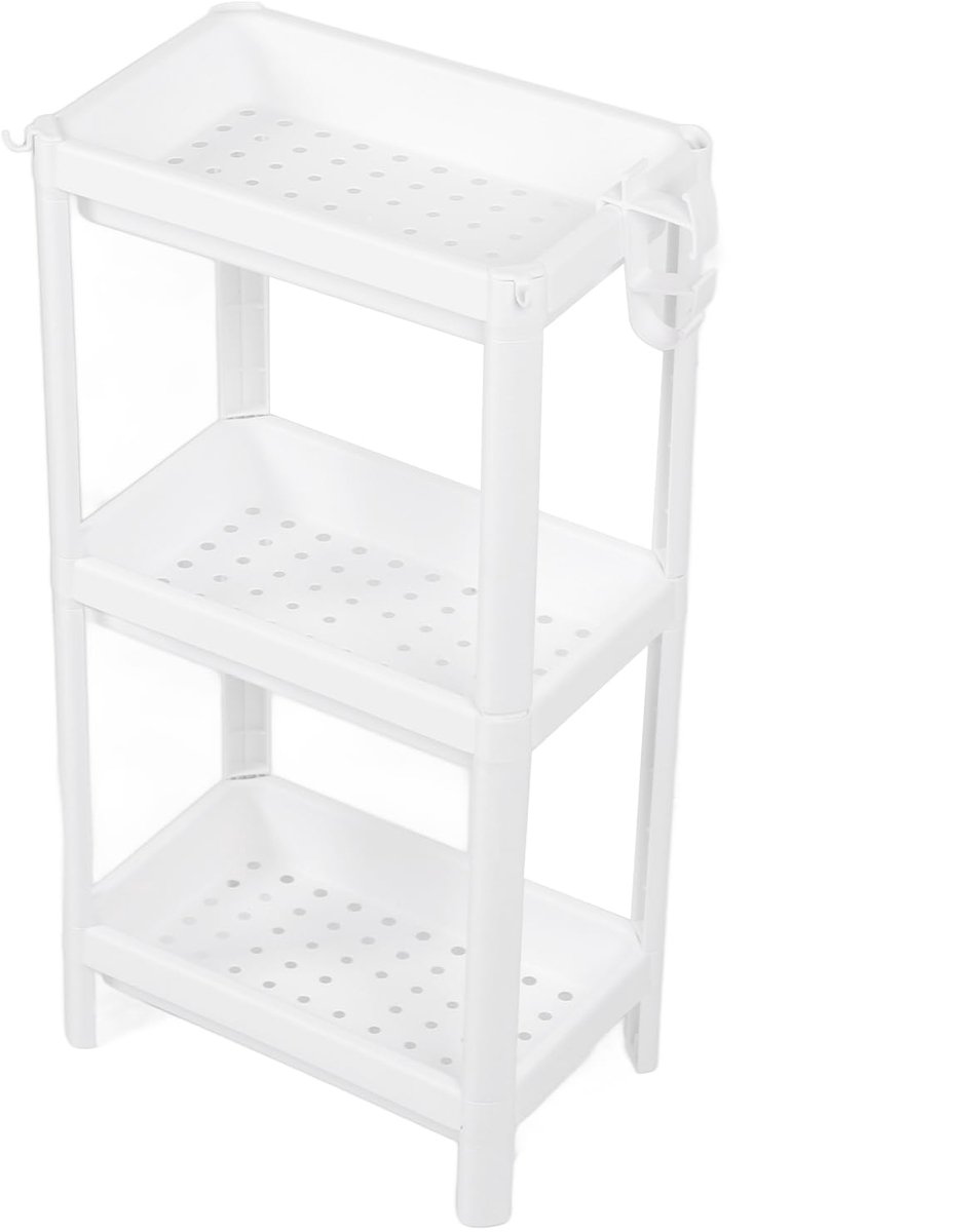 SnelShoppen - Badkamer Torenplank Kunststof Opbergrek Organisator Multifunctionele Plank voor Woonkamer Slaapkamer Keuken Wit 3 Laags Ruimtebesparend