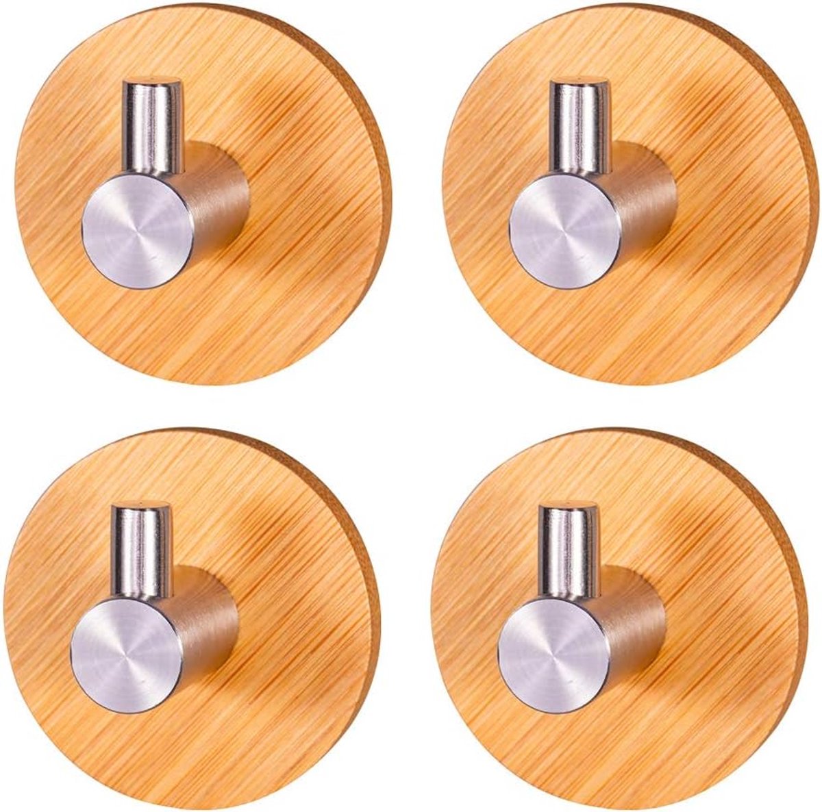 Bamboo Adhesive Hooks, 4 Pcs Towel Hooks Home Bathroom Kitchen - ShopVlot