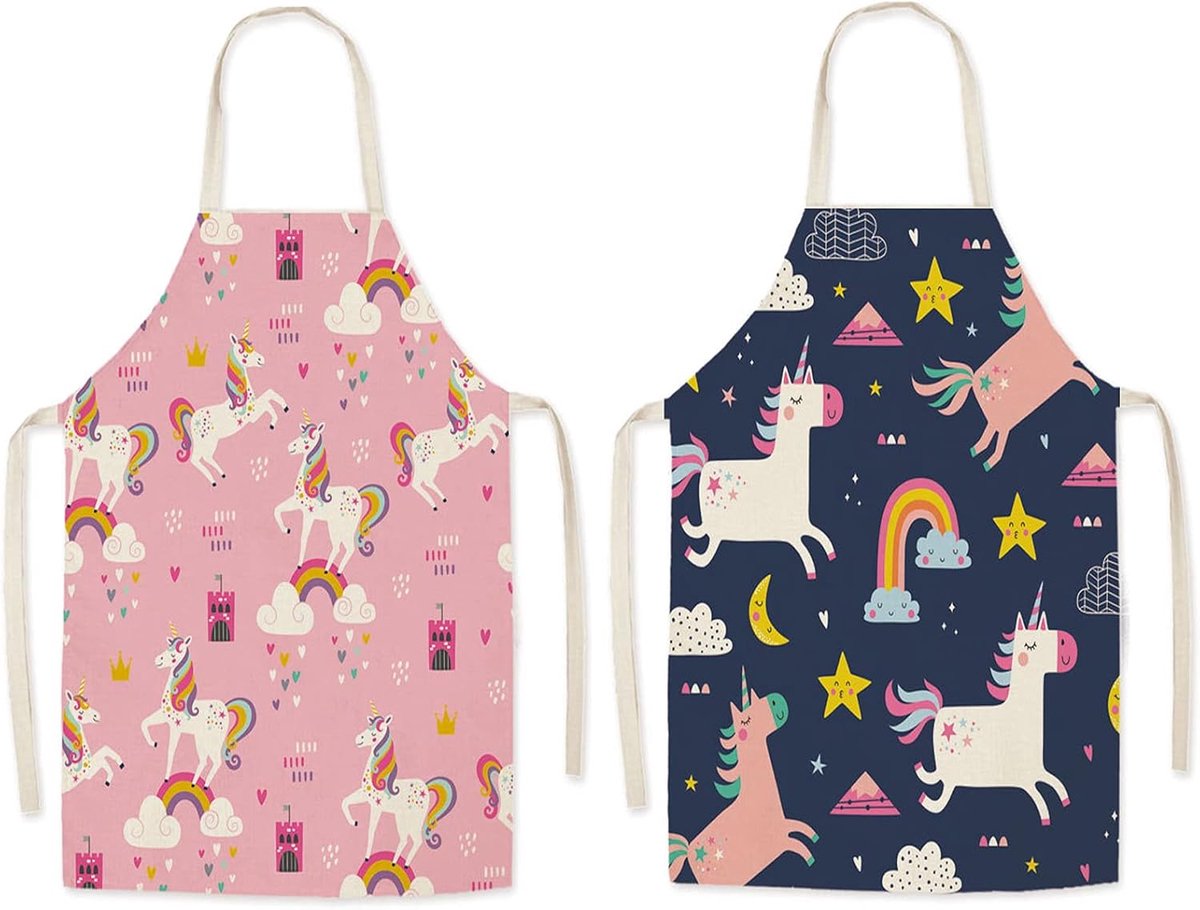 Kinderschort 2 stuks - Eenhoorn - Katoen en linnen - Verminder vlekken tijdens koken - ShopVlot