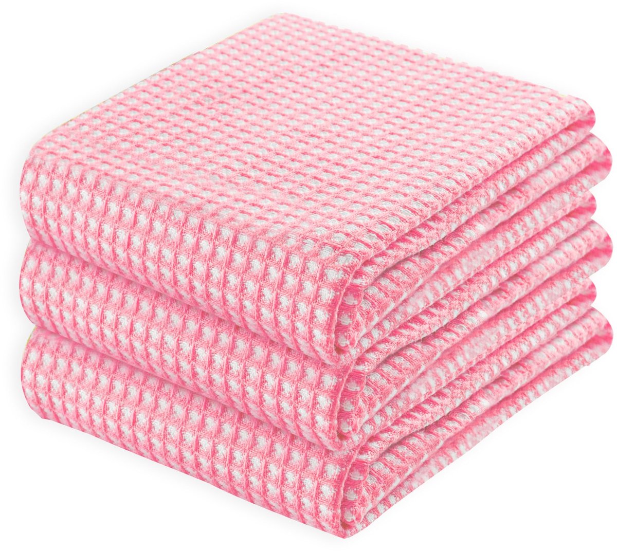 Omgoods - Katoenen Wafel Keukenhanddoeken Set van 3 - Absorbend en Sneldrogend 66x40cm Roze