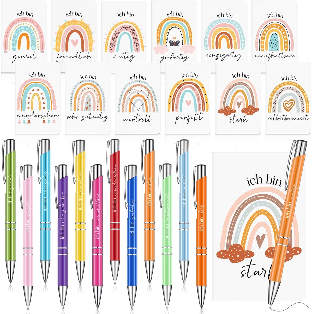 Omgoods - Set van 12 Inspirerende Notitieboeken en Balpennen