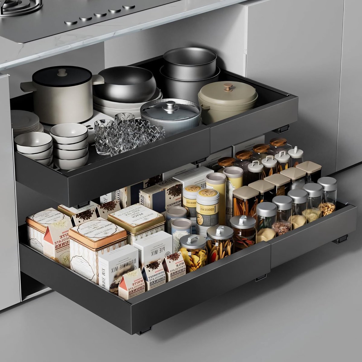 Omgoods- Keukenorganizer Telescopisch - Keukenorganizers Kast - Opbergoplossing - Geluidsarm - Verstelbare Breedte 32-48cm - Hoogwaardige Metaal - Keukenkast Organizer