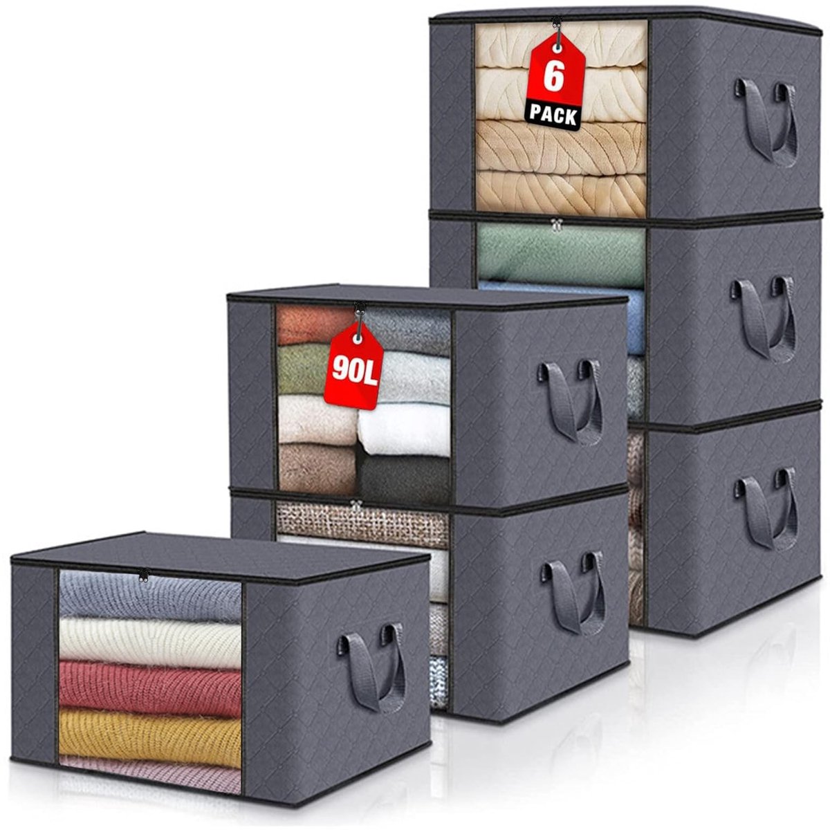 Omgoods - Set van 6 opvouwbare kledingopbergzakken met ritssluiting en transparant venster