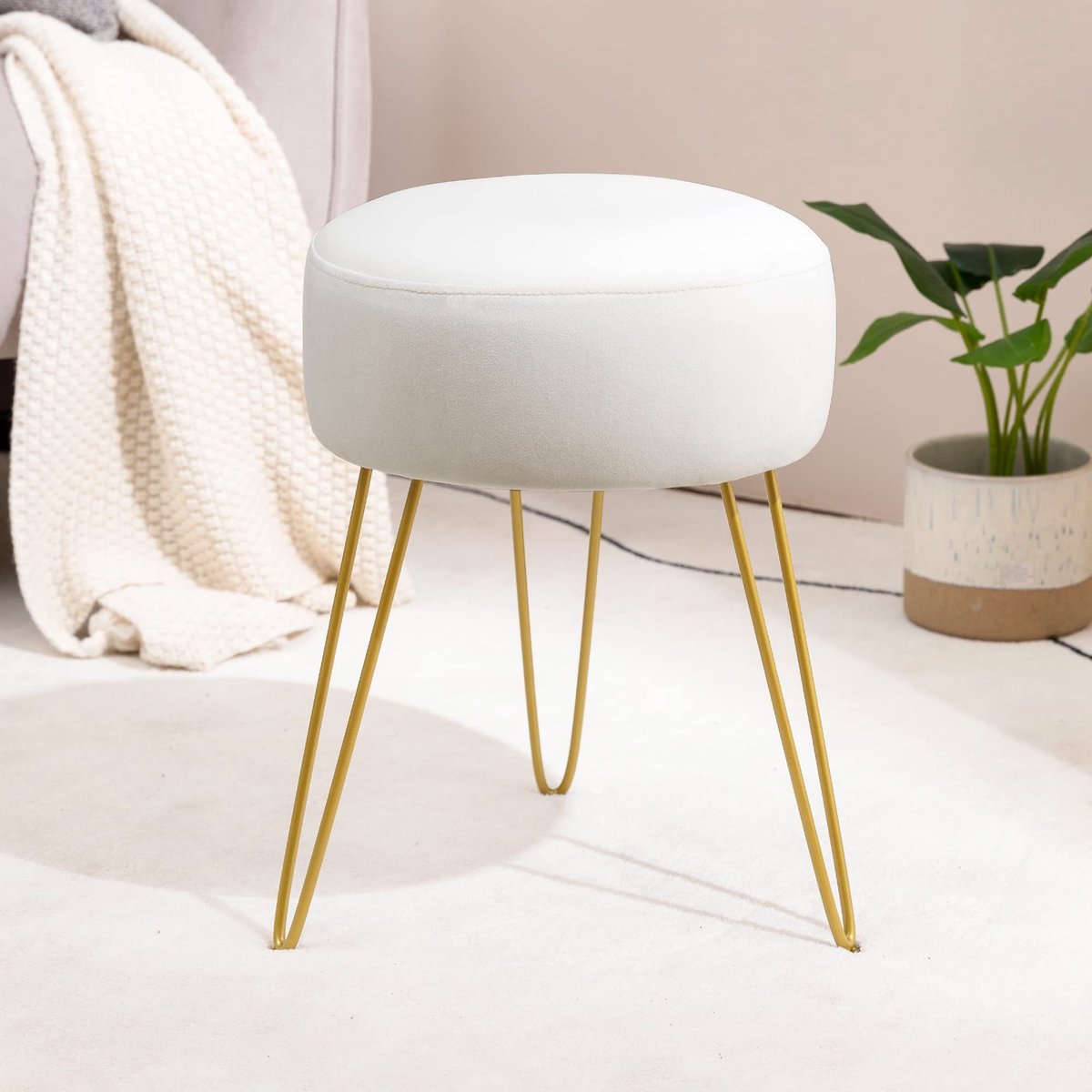 Omgoods - Velvet Ronde Kruk voor Make-up Tafel, Wit