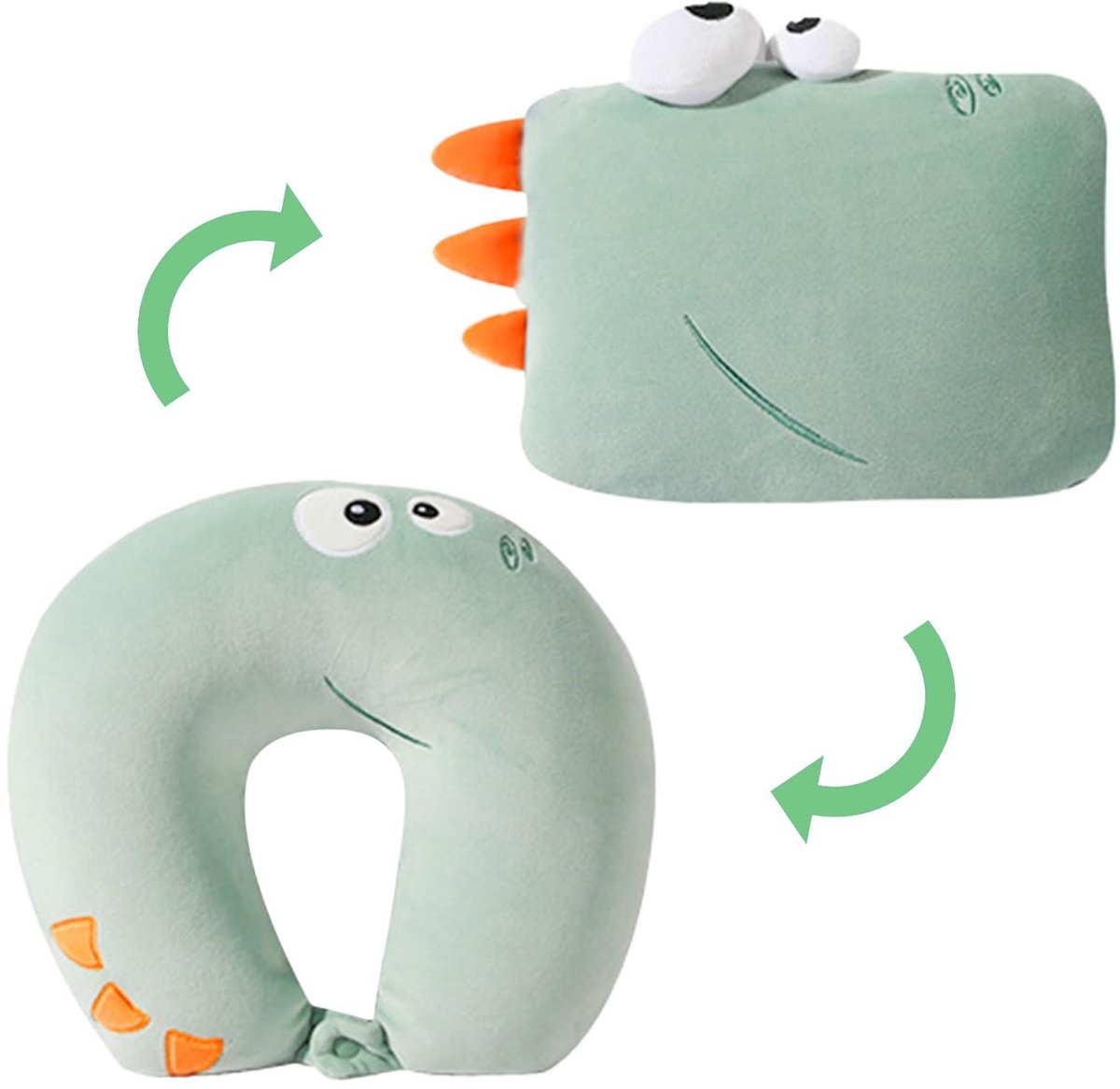 Omgoods - Reis Kussen voor Kinderen - 2-in-1 Dinosaurus Neuskussen en Slaap Kussen